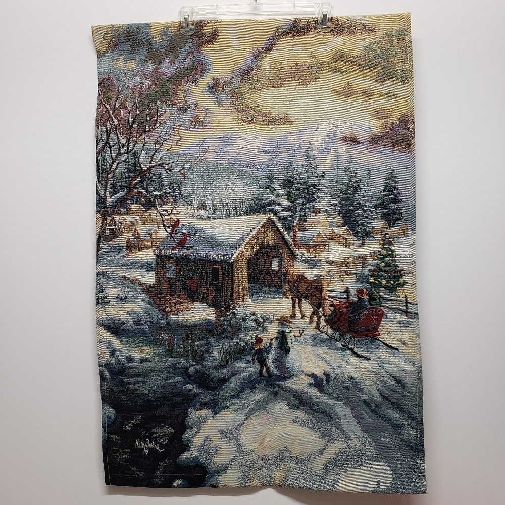 Winter Covered Bridge by Nicky Boehme Wall Tapestry 26X36 Cabin Decor Farmhouse